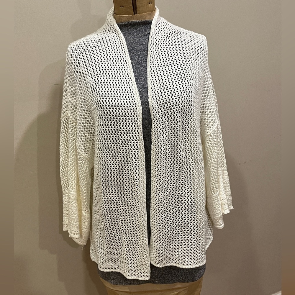 Cream Open Knit Cardigan with Relaxed Fit